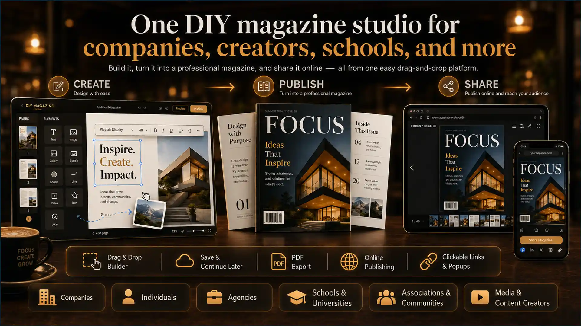 One DIY magazine studio for companies, creators, schools, and more